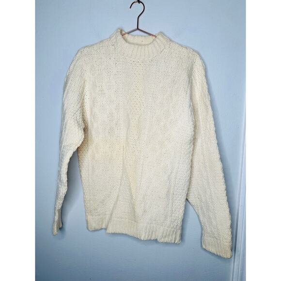 Vintage WICKBURY LTD Ivory 100% Fine Wool 70s/80s Mock Neck Sweater Size XL - Picture 1 of 5